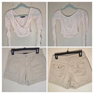 Supplies Khaki Shorts sz2,Pretty Little Thing Polka Dot Mesh Crop Top sz 2
